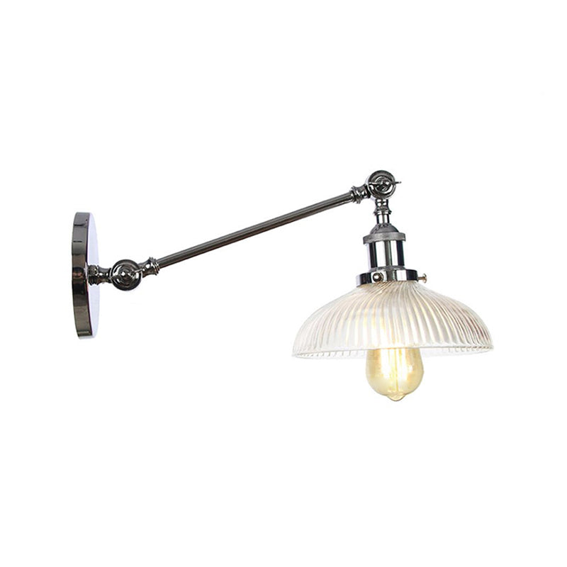 Skørter | Black/Bronze/Brass 1 Light Wall Mounted Fixture Vintage Clear Ribbed Glass Dome Light, 8"/12" L Arm
