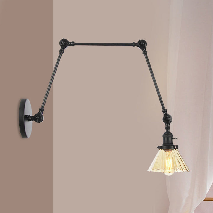 Skørter | Industrial Cone Wall Mounted Light 1 Light  
Clear/Amber Glass Wall Light in Black/Bronze/Brass with Arm, 8"+8"/8"+8"+8" Long