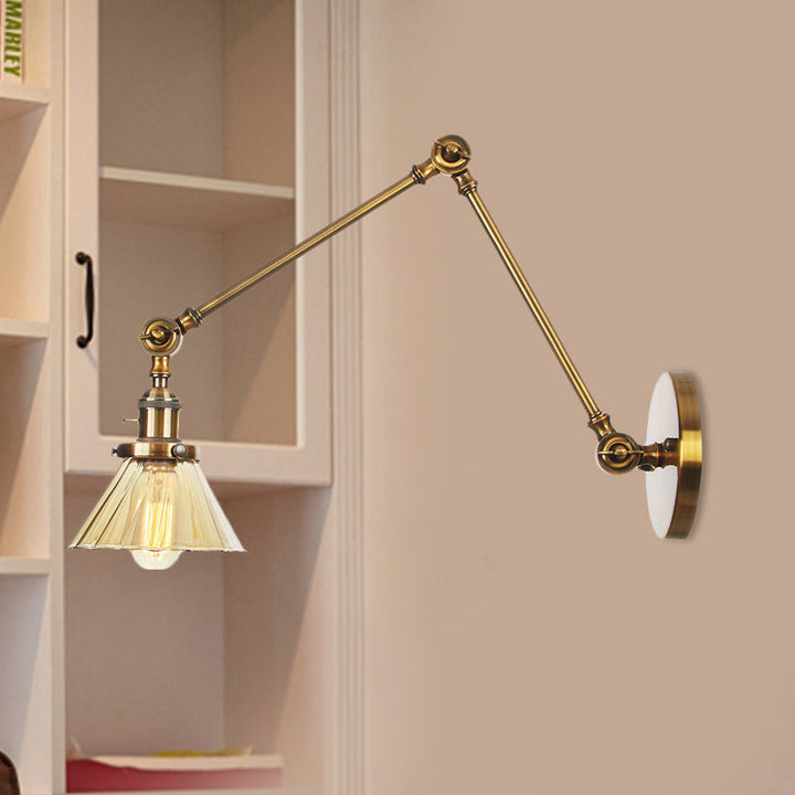 Skørter | Industrial Cone Wall Mounted Light 1 Light  
Clear/Amber Glass Wall Light in Black/Bronze/Brass with Arm, 8"+8"/8"+8"+8" Long