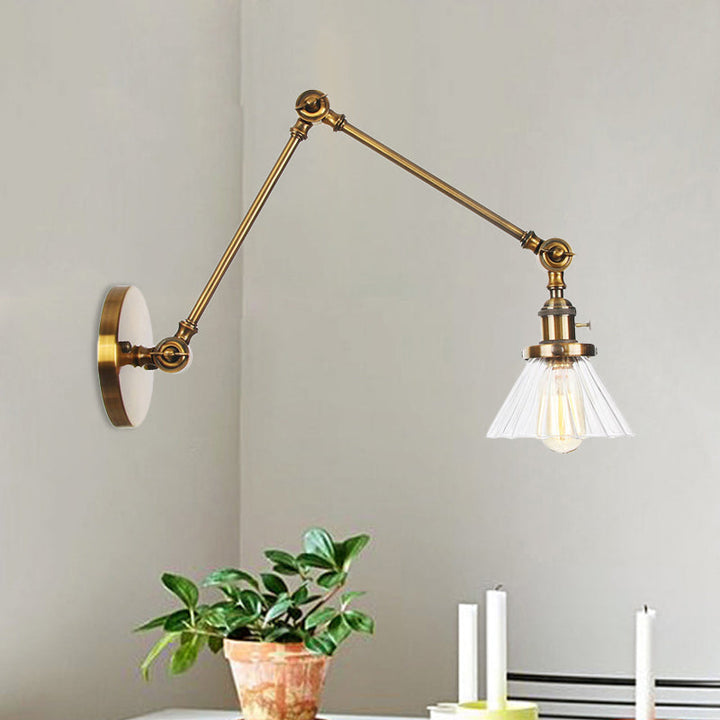 Skørter | Industrial Cone Wall Mounted Light 1 Light  
Clear/Amber Glass Wall Light in Black/Bronze/Brass with Arm, 8"+8"/8"+8"+8" Long