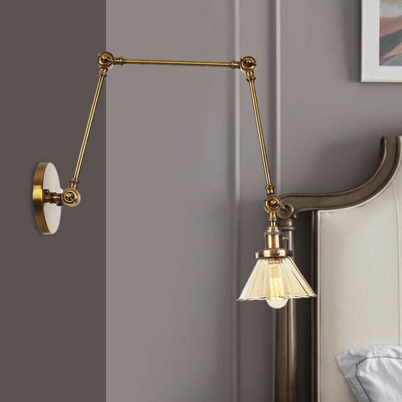 Skørter | Industrial Cone Wall Mounted Light 1 Light  
Clear/Amber Glass Wall Light in Black/Bronze/Brass with Arm, 8"+8"/8"+8"+8" Long