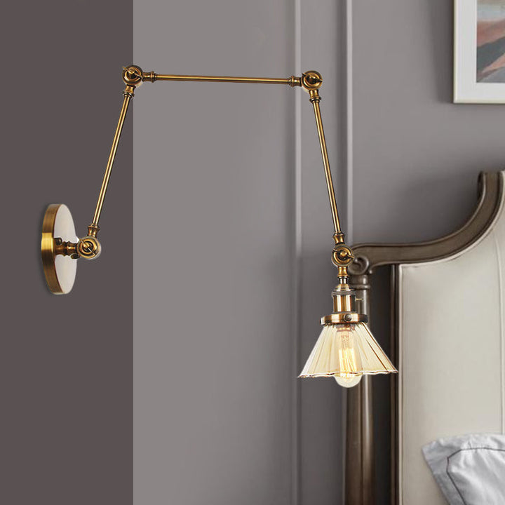 Skørter | Industrial Cone Wall Mounted Light 1 Light  
Clear/Amber Glass Wall Light in Black/Bronze/Brass with Arm, 8"+8"/8"+8"+8" Long