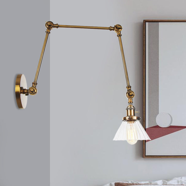 Skørter | Industrial Cone Wall Mounted Light 1 Light  
Clear/Amber Glass Wall Light in Black/Bronze/Brass with Arm, 8"+8"/8"+8"+8" Long