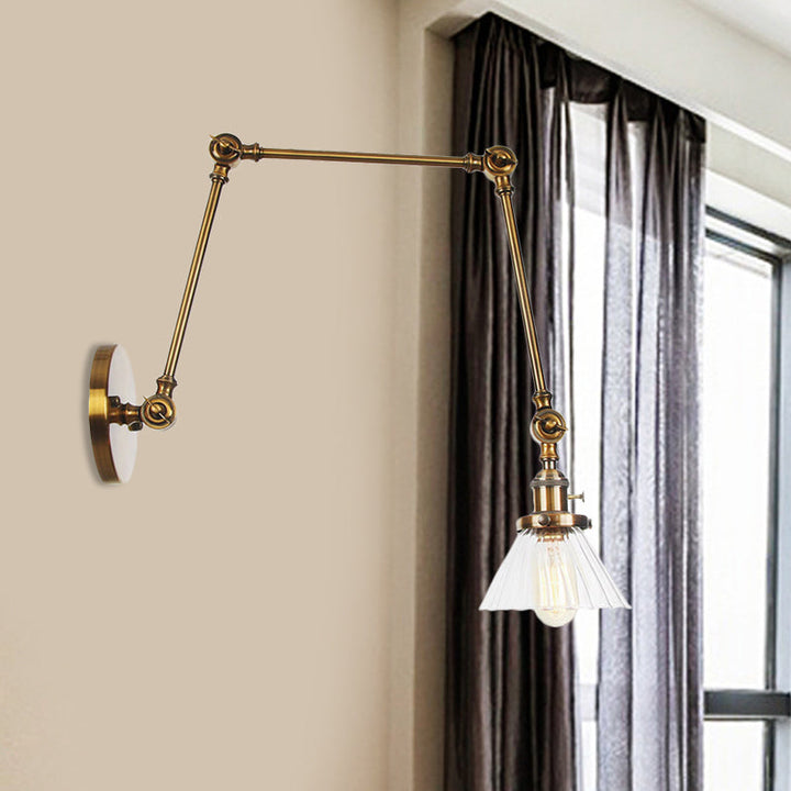 Skørter | Industrial Cone Wall Mounted Light 1 Light  
Clear/Amber Glass Wall Light in Black/Bronze/Brass with Arm, 8"+8"/8"+8"+8" Long