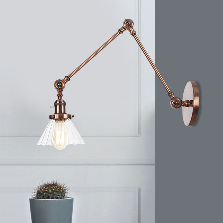 Skørter | Industrial Cone Wall Mounted Light 1 Light  
Clear/Amber Glass Wall Light in Black/Bronze/Brass with Arm, 8"+8"/8"+8"+8" Long