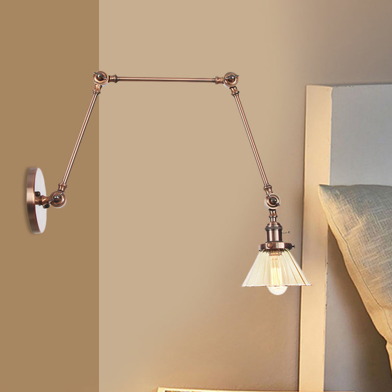 Skørter | Industrial Cone Wall Mounted Light 1 Light  
Clear/Amber Glass Wall Light in Black/Bronze/Brass with Arm, 8"+8"/8"+8"+8" Long