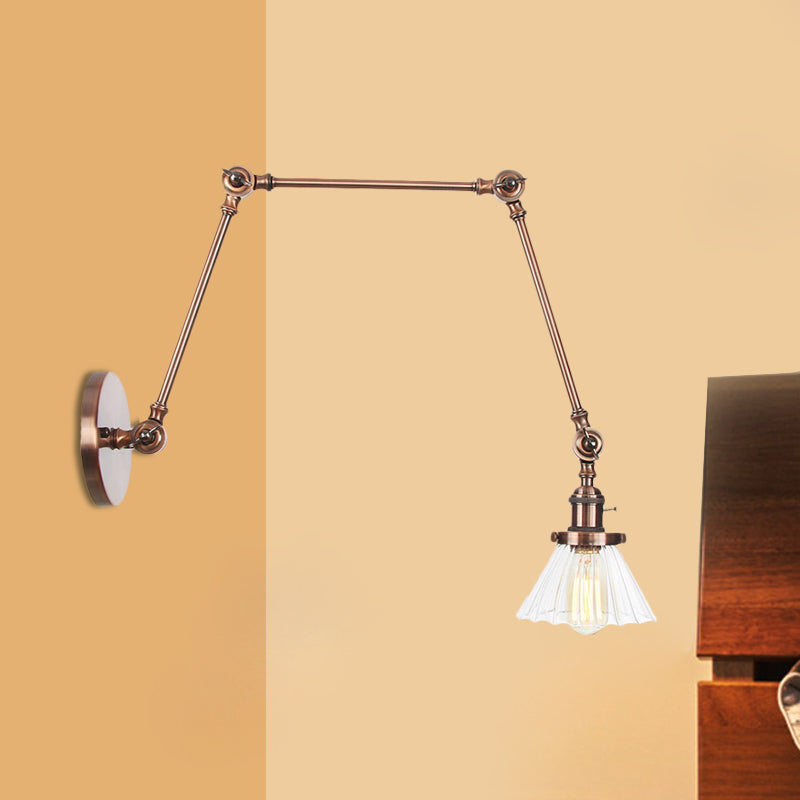 Skørter | Industrial Cone Wall Mounted Light 1 Light  
Clear/Amber Glass Wall Light in Black/Bronze/Brass with Arm, 8"+8"/8"+8"+8" Long