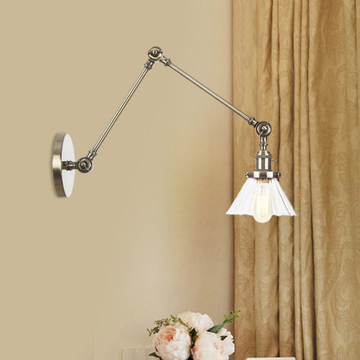Skørter | Industrial Cone Wall Mounted Light 1 Light  
Clear/Amber Glass Wall Light in Black/Bronze/Brass with Arm, 8"+8"/8"+8"+8" Long