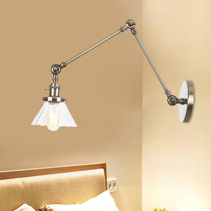 Skørter | Industrial Cone Wall Mounted Light 1 Light  
Clear/Amber Glass Wall Light in Black/Bronze/Brass with Arm, 8"+8"/8"+8"+8" Long
