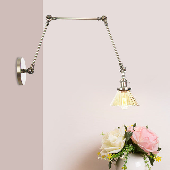 Skørter | Industrial Cone Wall Mounted Light 1 Light  
Clear/Amber Glass Wall Light in Black/Bronze/Brass with Arm, 8"+8"/8"+8"+8" Long