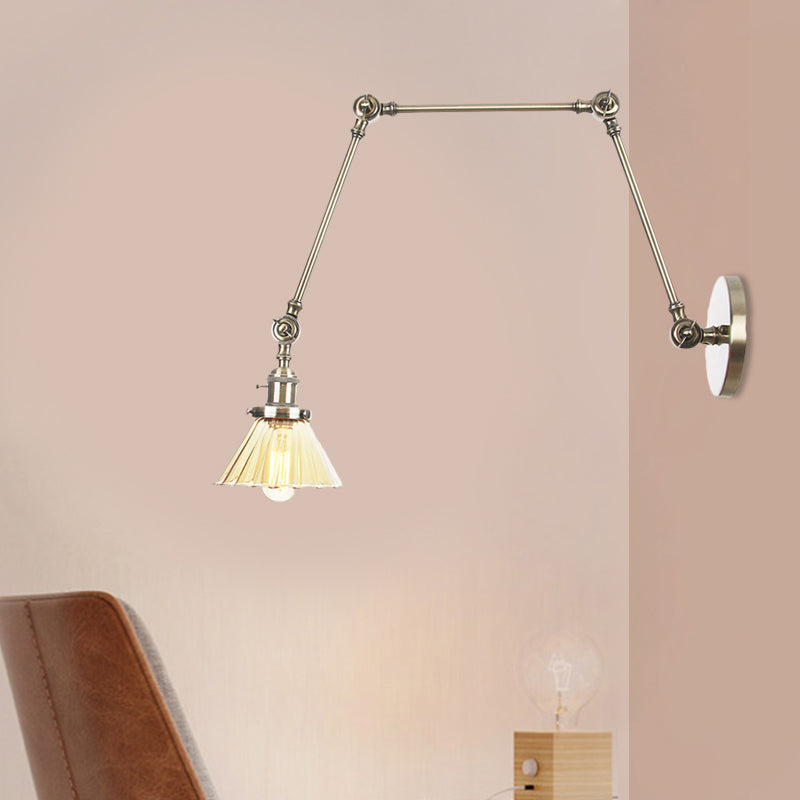 Skørter | Industrial Cone Wall Mounted Light 1 Light  
Clear/Amber Glass Wall Light in Black/Bronze/Brass with Arm, 8"+8"/8"+8"+8" Long