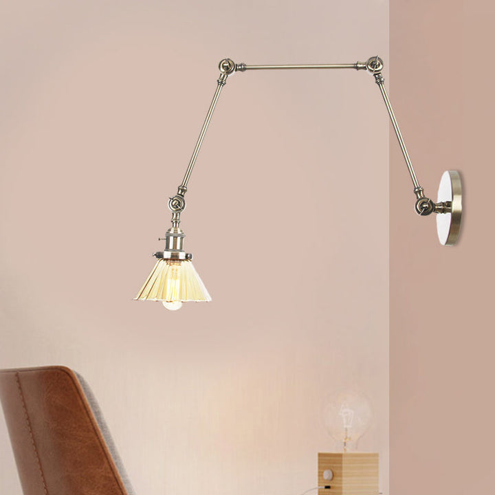 Skørter | Industrial Cone Wall Mounted Light 1 Light  
Clear/Amber Glass Wall Light in Black/Bronze/Brass with Arm, 8"+8"/8"+8"+8" Long