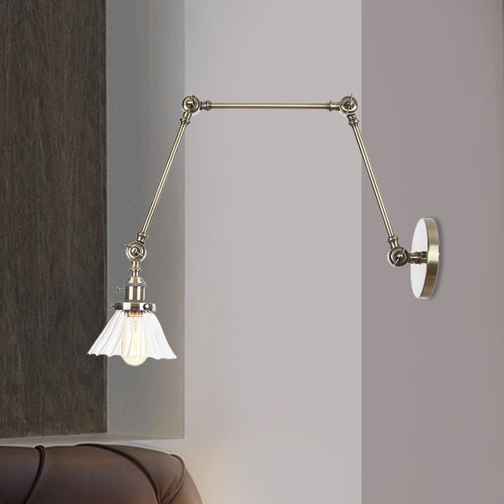 Skørter | Industrial Cone Wall Mounted Light 1 Light  
Clear/Amber Glass Wall Light in Black/Bronze/Brass with Arm, 8"+8"/8"+8"+8" Long