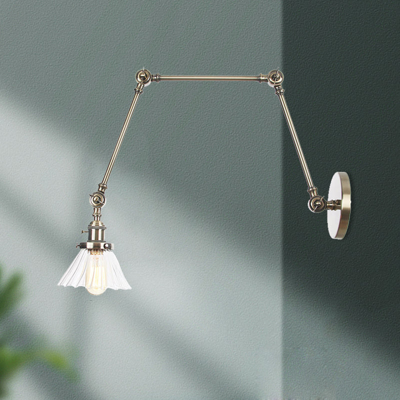 Skørter | Industrial Cone Wall Mounted Light 1 Light  
Clear/Amber Glass Wall Light in Black/Bronze/Brass with Arm, 8"+8"/8"+8"+8" Long