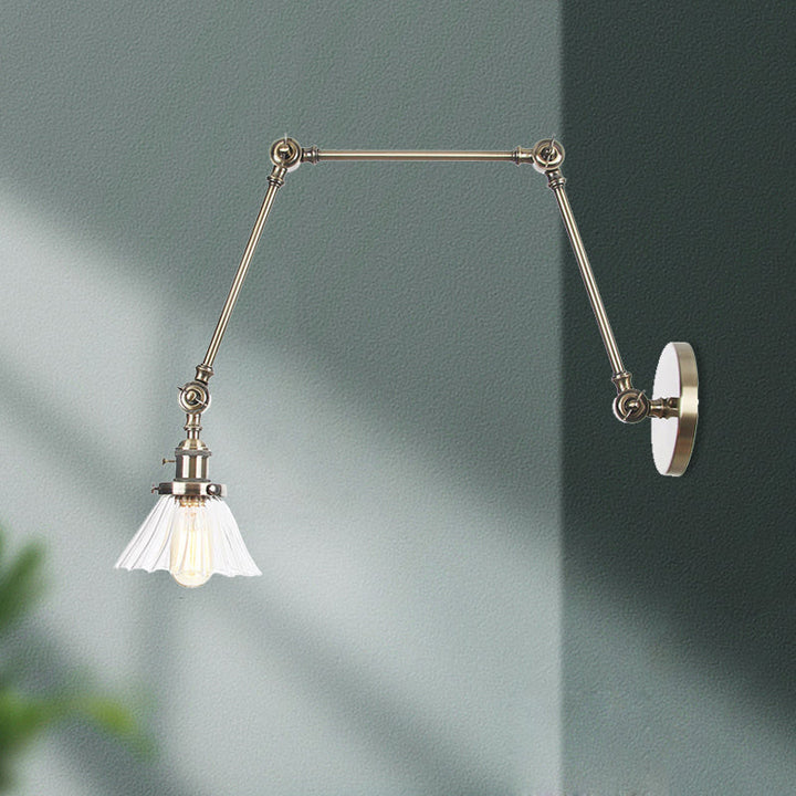 Skørter | Industrial Cone Wall Mounted Light 1 Light  
Clear/Amber Glass Wall Light in Black/Bronze/Brass with Arm, 8"+8"/8"+8"+8" Long