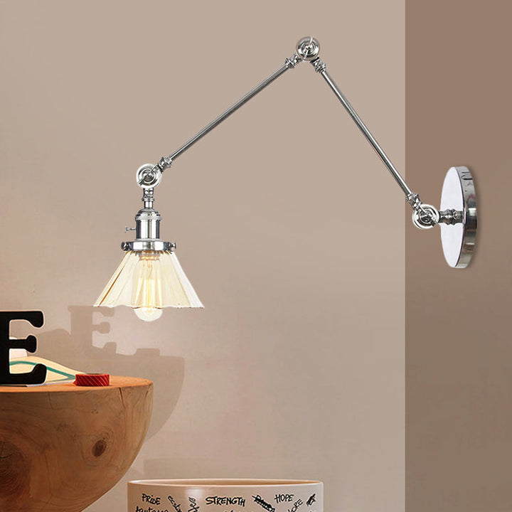 Skørter | Industrial Cone Wall Mounted Light 1 Light  
Clear/Amber Glass Wall Light in Black/Bronze/Brass with Arm, 8"+8"/8"+8"+8" Long
