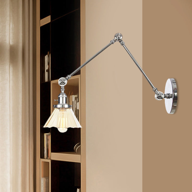 Skørter | Industrial Cone Wall Mounted Light 1 Light  
Clear/Amber Glass Wall Light in Black/Bronze/Brass with Arm, 8"+8"/8"+8"+8" Long