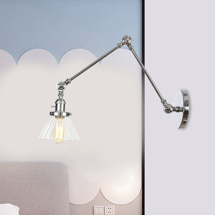 Skørter | Industrial Cone Wall Mounted Light 1 Light  
Clear/Amber Glass Wall Light in Black/Bronze/Brass with Arm, 8"+8"/8"+8"+8" Long