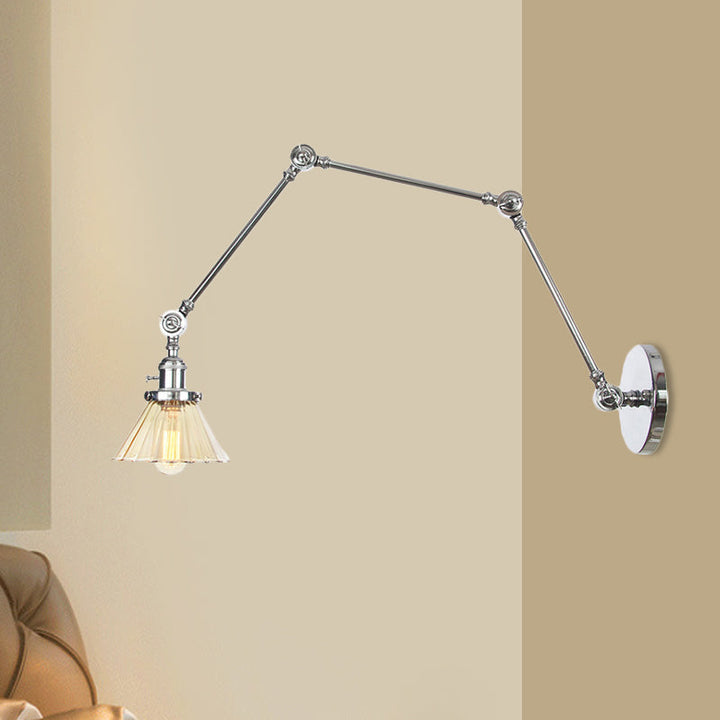 Skørter | Industrial Cone Wall Mounted Light 1 Light  
Clear/Amber Glass Wall Light in Black/Bronze/Brass with Arm, 8"+8"/8"+8"+8" Long