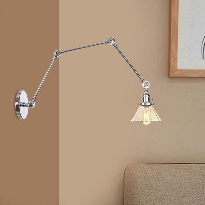 Skørter | Industrial Cone Wall Mounted Light 1 Light  
Clear/Amber Glass Wall Light in Black/Bronze/Brass with Arm, 8"+8"/8"+8"+8" Long