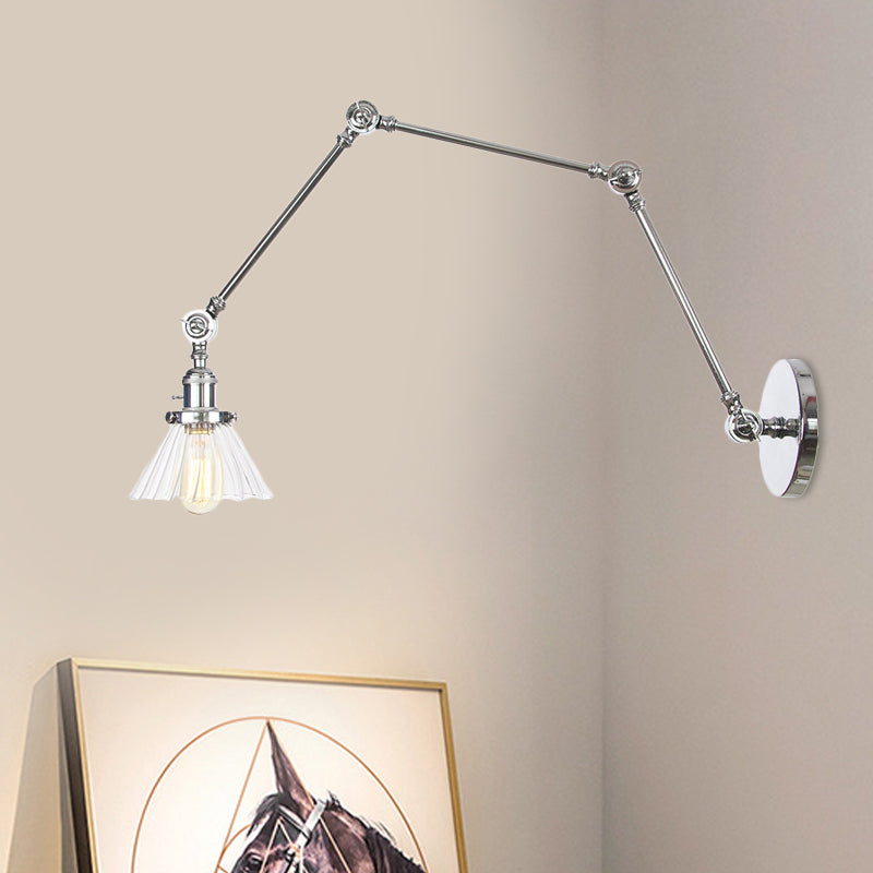 Skørter | Industrial Cone Wall Mounted Light 1 Light  
Clear/Amber Glass Wall Light in Black/Bronze/Brass with Arm, 8"+8"/8"+8"+8" Long