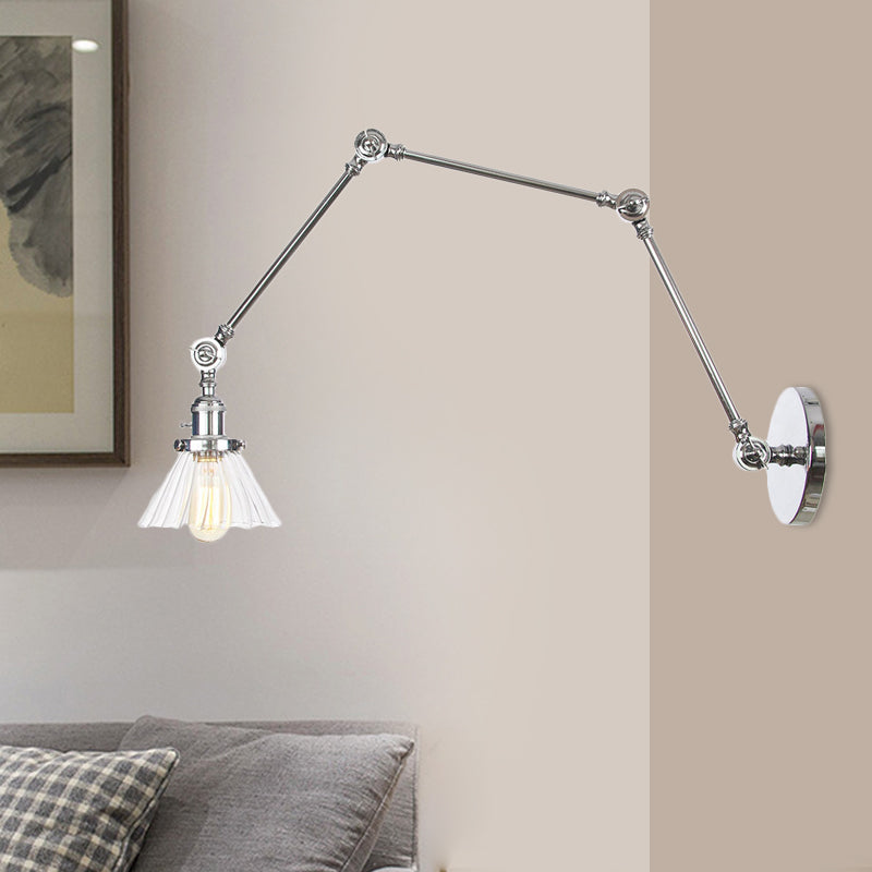 Skørter | Industrial Cone Wall Mounted Light 1 Light  
Clear/Amber Glass Wall Light in Black/Bronze/Brass with Arm, 8"+8"/8"+8"+8" Long