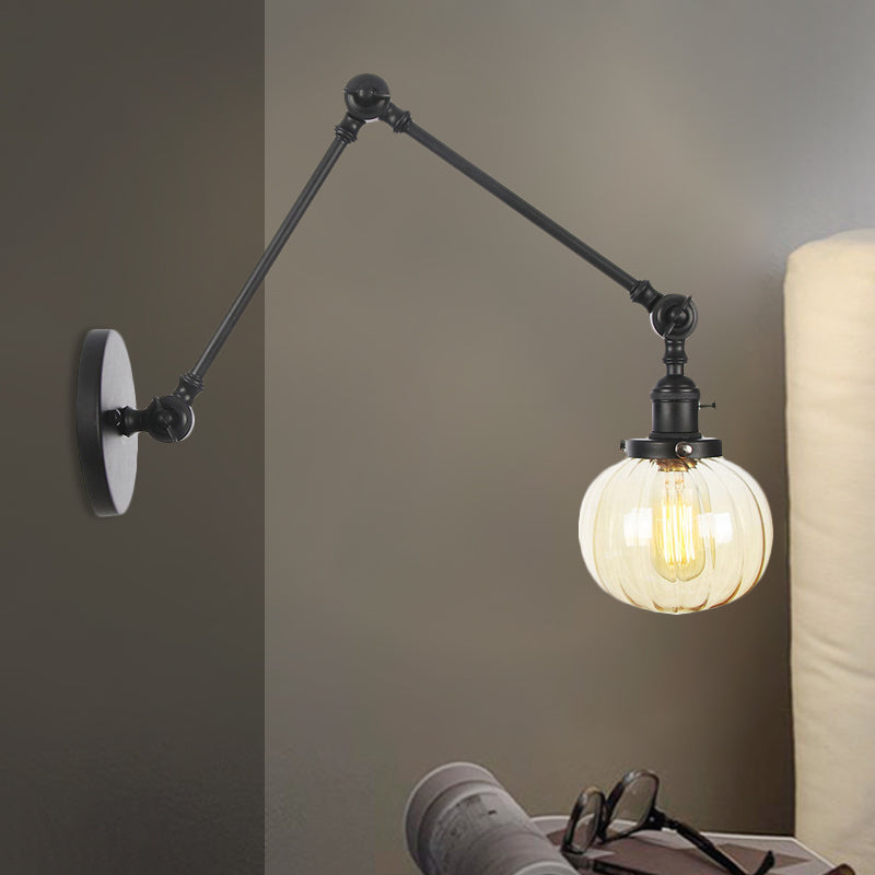 Lisslune | Globe Clear/Amber Glass Wall Mounted Lighting Vintage 1 Light Indoor Sconces in Brass/Chrome/Black with Adjustable Arm, 8"+8"/8"+8"+8" L