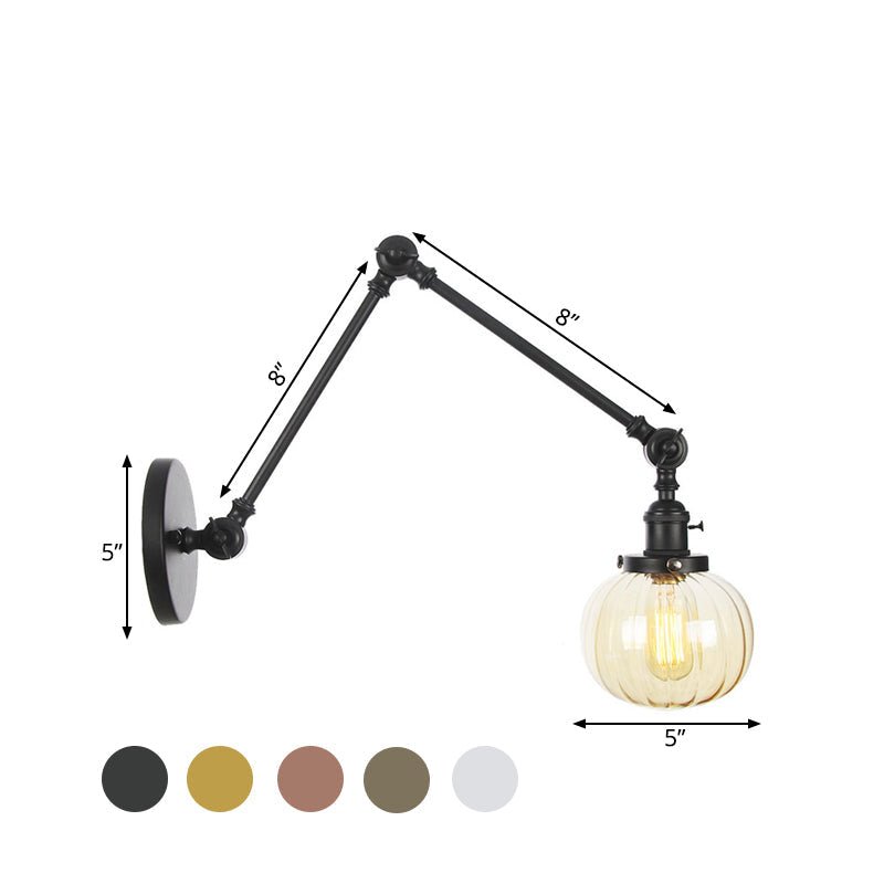 Lisslune | Globe Clear/Amber Glass Wall Mounted Lighting Vintage 1 Light Indoor Sconces in Brass/Chrome/Black with Adjustable Arm, 8"+8"/8"+8"+8" L