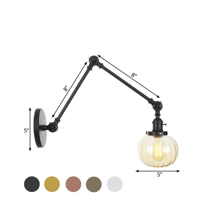 Lisslune | Globe Clear/Amber Glass Wall Mounted Lighting Vintage 1 Light Indoor Sconces in Brass/Chrome/Black with Adjustable Arm, 8"+8"/8"+8"+8" L
