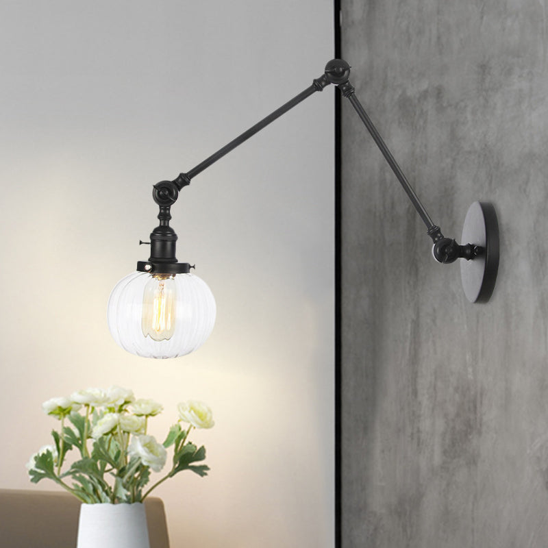 Lisslune | Globe Clear/Amber Glass Wall Mounted Lighting Vintage 1 Light Indoor Sconces in Brass/Chrome/Black with Adjustable Arm, 8"+8"/8"+8"+8" L