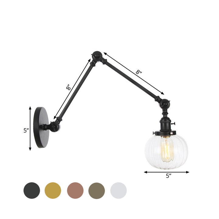 Lisslune | Globe Clear/Amber Glass Wall Mounted Lighting Vintage 1 Light Indoor Sconces in Brass/Chrome/Black with Adjustable Arm, 8"+8"/8"+8"+8" L