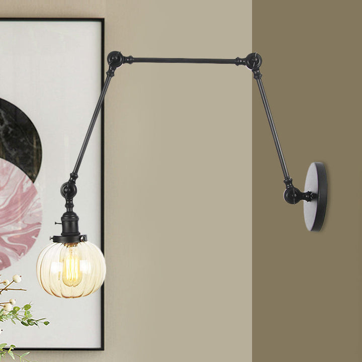 Lisslune | Globe Clear/Amber Glass Wall Mounted Lighting Vintage 1 Light Indoor Sconces in Brass/Chrome/Black with Adjustable Arm, 8"+8"/8"+8"+8" L