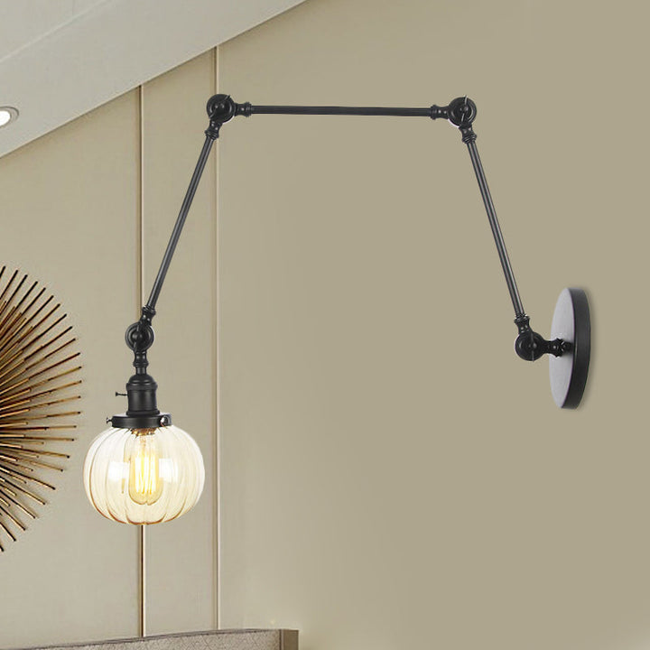 Lisslune | Globe Clear/Amber Glass Wall Mounted Lighting Vintage 1 Light Indoor Sconces in Brass/Chrome/Black with Adjustable Arm, 8"+8"/8"+8"+8" L