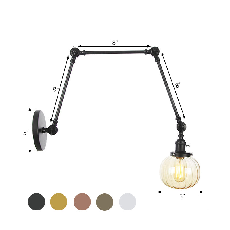 Lisslune | Globe Clear/Amber Glass Wall Mounted Lighting Vintage 1 Light Indoor Sconces in Brass/Chrome/Black with Adjustable Arm, 8"+8"/8"+8"+8" L