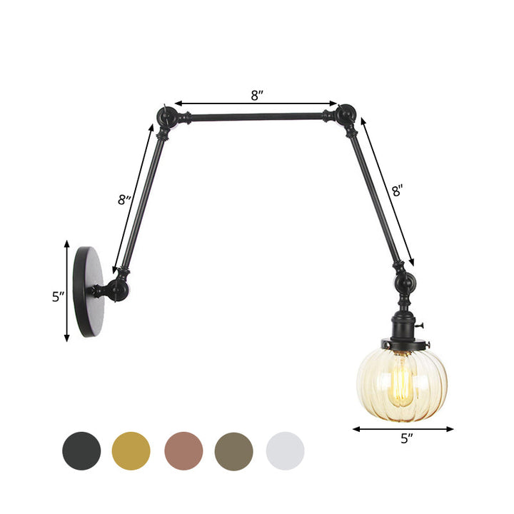 Lisslune | Globe Clear/Amber Glass Wall Mounted Lighting Vintage 1 Light Indoor Sconces in Brass/Chrome/Black with Adjustable Arm, 8"+8"/8"+8"+8" L