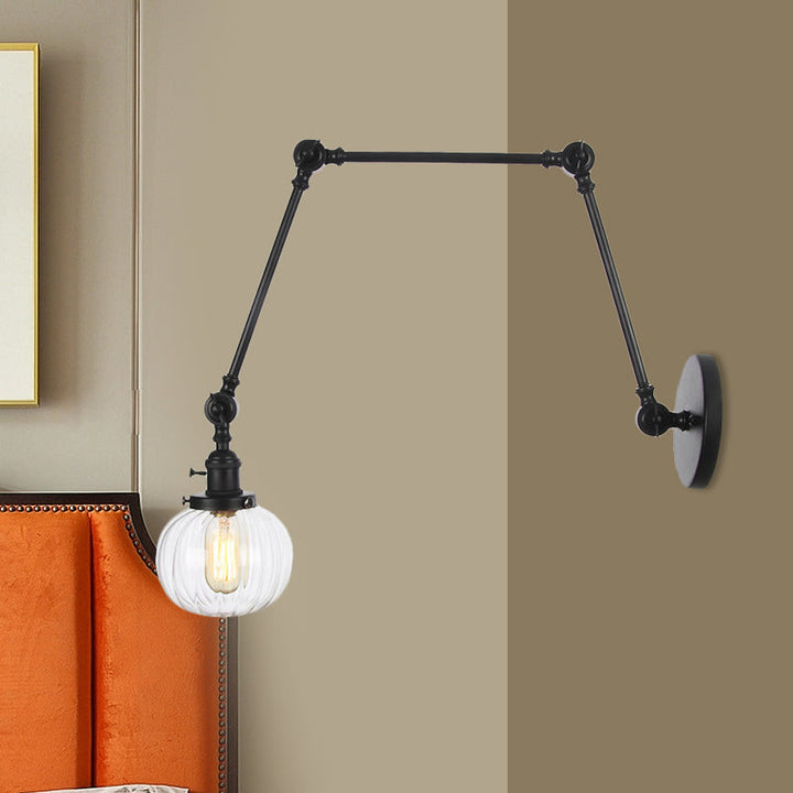 Lisslune | Globe Clear/Amber Glass Wall Mounted Lighting Vintage 1 Light Indoor Sconces in Brass/Chrome/Black with Adjustable Arm, 8"+8"/8"+8"+8" L