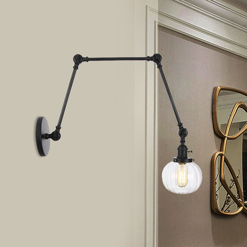 Lisslune | Globe Clear/Amber Glass Wall Mounted Lighting Vintage 1 Light Indoor Sconces in Brass/Chrome/Black with Adjustable Arm, 8"+8"/8"+8"+8" L