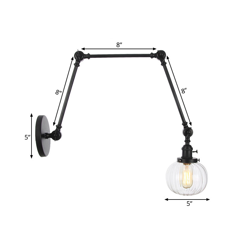 Lisslune | Globe Clear/Amber Glass Wall Mounted Lighting Vintage 1 Light Indoor Sconces in Brass/Chrome/Black with Adjustable Arm, 8"+8"/8"+8"+8" L