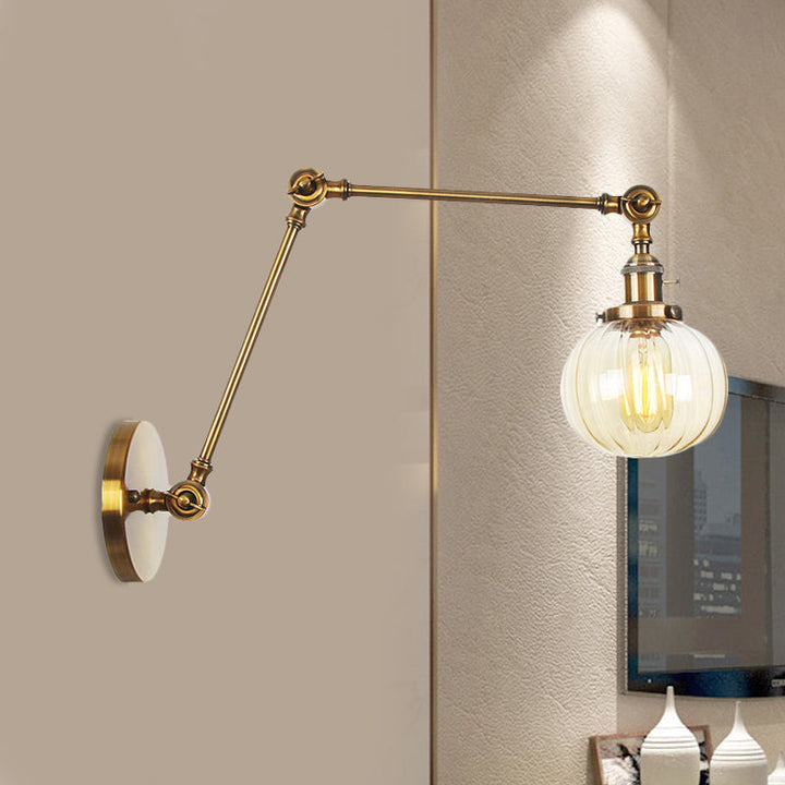 Lisslune | Globe Clear/Amber Glass Wall Mounted Lighting Vintage 1 Light Indoor Sconces in Brass/Chrome/Black with Adjustable Arm, 8"+8"/8"+8"+8" L