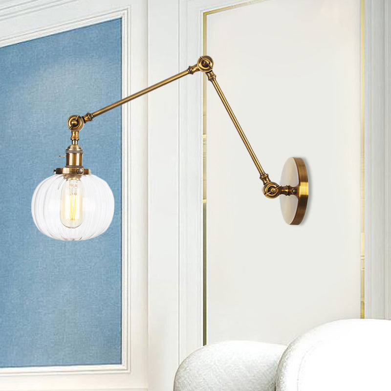 Lisslune | Globe Clear/Amber Glass Wall Mounted Lighting Vintage 1 Light Indoor Sconces in Brass/Chrome/Black with Adjustable Arm, 8"+8"/8"+8"+8" L