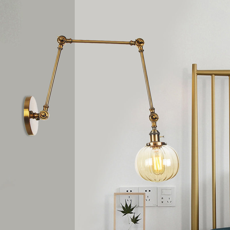 Lisslune | Globe Clear/Amber Glass Wall Mounted Lighting Vintage 1 Light Indoor Sconces in Brass/Chrome/Black with Adjustable Arm, 8"+8"/8"+8"+8" L
