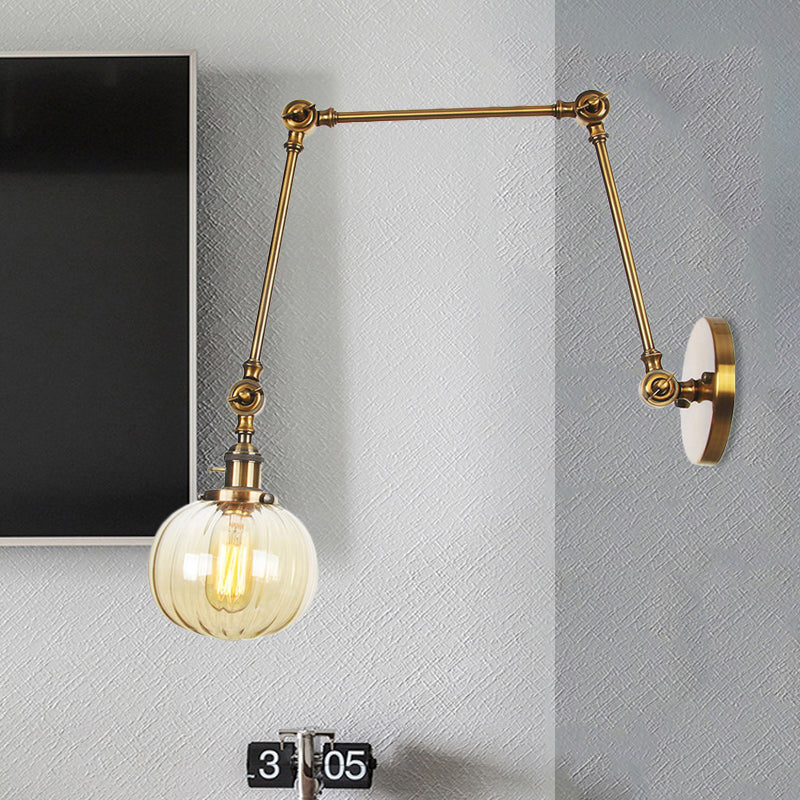 Lisslune | Globe Clear/Amber Glass Wall Mounted Lighting Vintage 1 Light Indoor Sconces in Brass/Chrome/Black with Adjustable Arm, 8"+8"/8"+8"+8" L