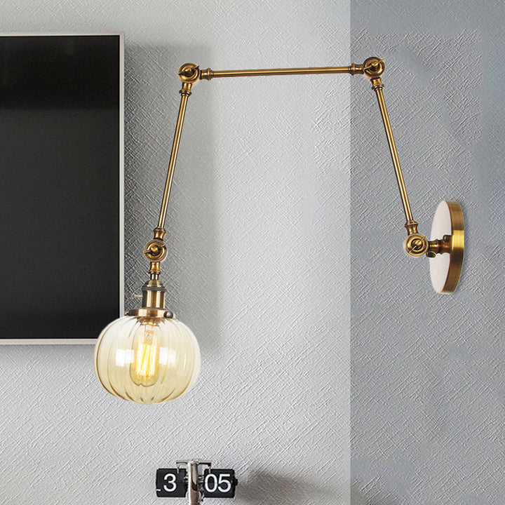 Lisslune | Globe Clear/Amber Glass Wall Mounted Lighting Vintage 1 Light Indoor Sconces in Brass/Chrome/Black with Adjustable Arm, 8"+8"/8"+8"+8" L