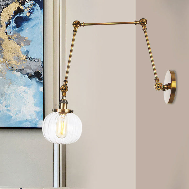 Lisslune | Globe Clear/Amber Glass Wall Mounted Lighting Vintage 1 Light Indoor Sconces in Brass/Chrome/Black with Adjustable Arm, 8"+8"/8"+8"+8" L