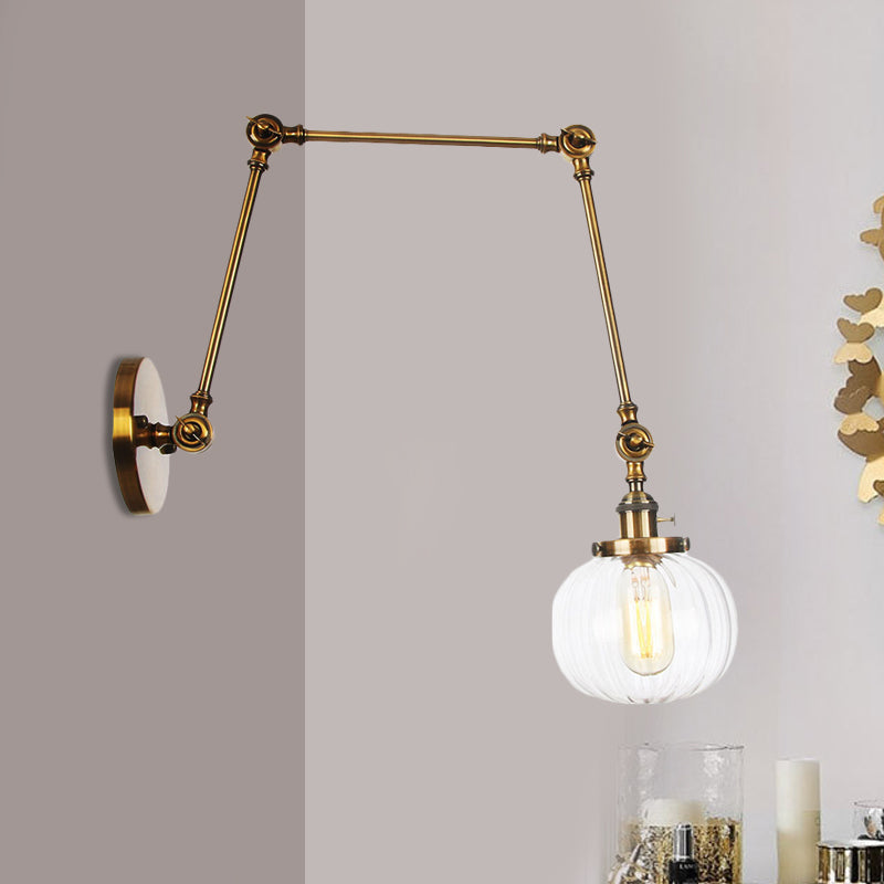 Lisslune | Globe Clear/Amber Glass Wall Mounted Lighting Vintage 1 Light Indoor Sconces in Brass/Chrome/Black with Adjustable Arm, 8"+8"/8"+8"+8" L