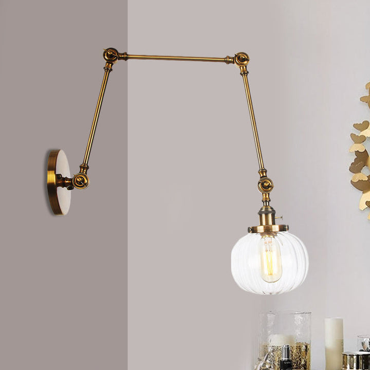 Lisslune | Globe Clear/Amber Glass Wall Mounted Lighting Vintage 1 Light Indoor Sconces in Brass/Chrome/Black with Adjustable Arm, 8"+8"/8"+8"+8" L