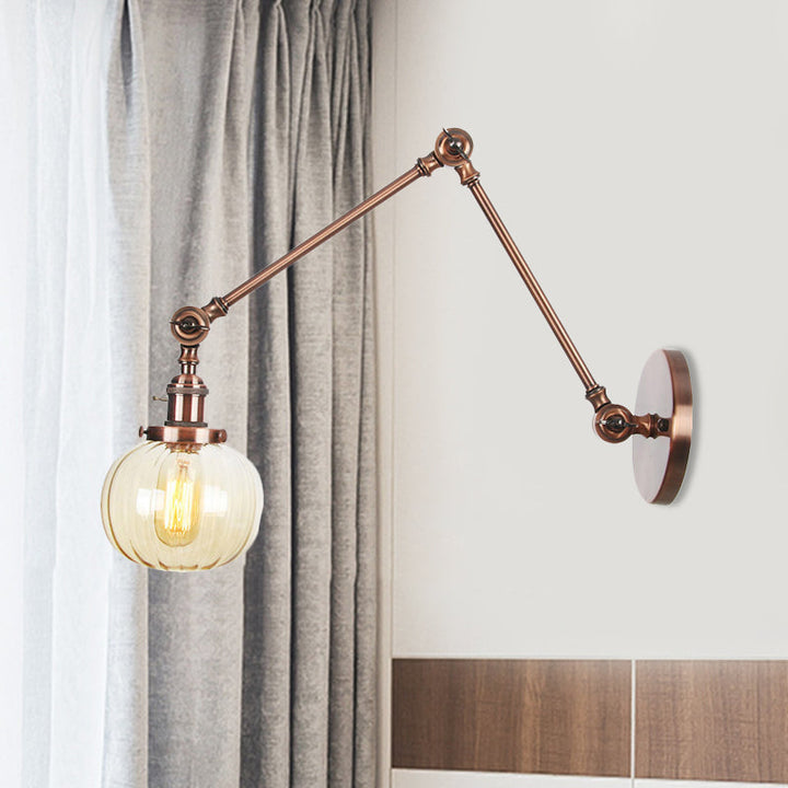 Lisslune | Globe Clear/Amber Glass Wall Mounted Lighting Vintage 1 Light Indoor Sconces in Brass/Chrome/Black with Adjustable Arm, 8"+8"/8"+8"+8" L