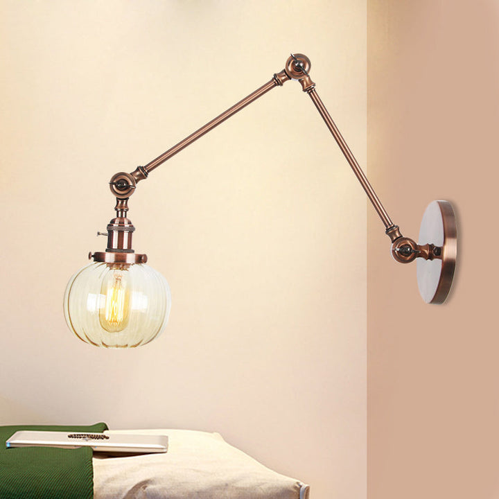 Lisslune | Globe Clear/Amber Glass Wall Mounted Lighting Vintage 1 Light Indoor Sconces in Brass/Chrome/Black with Adjustable Arm, 8"+8"/8"+8"+8" L