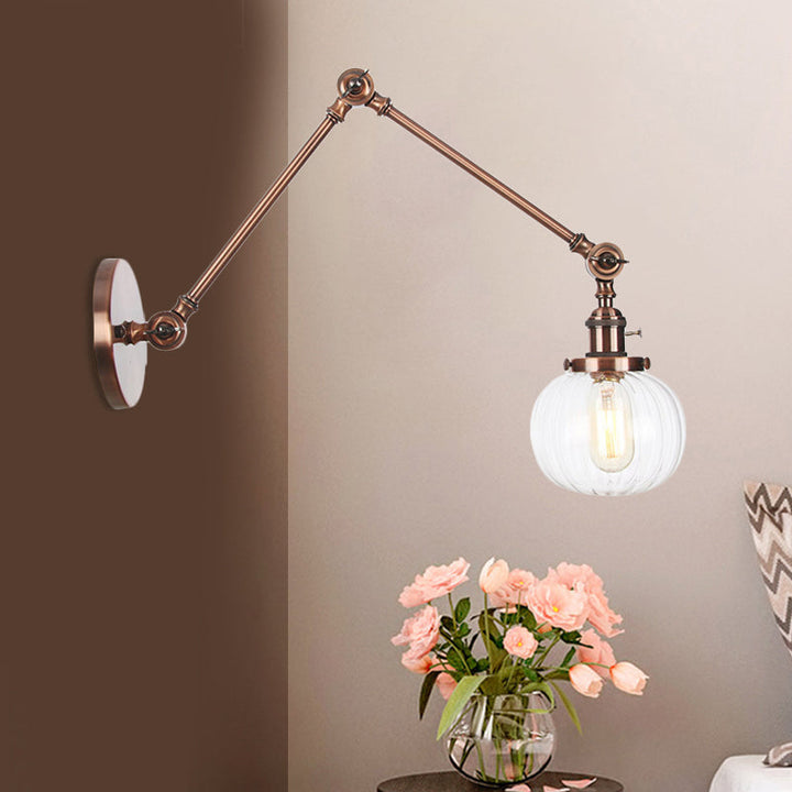 Lisslune | Globe Clear/Amber Glass Wall Mounted Lighting Vintage 1 Light Indoor Sconces in Brass/Chrome/Black with Adjustable Arm, 8"+8"/8"+8"+8" L