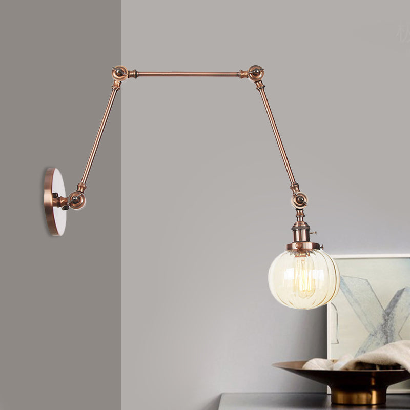 Lisslune | Globe Clear/Amber Glass Wall Mounted Lighting Vintage 1 Light Indoor Sconces in Brass/Chrome/Black with Adjustable Arm, 8"+8"/8"+8"+8" L